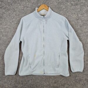 LL‎ Bean Women's Baby Blue Full Zip Fleece Size Misses LG-REG Mock Neck STAINS